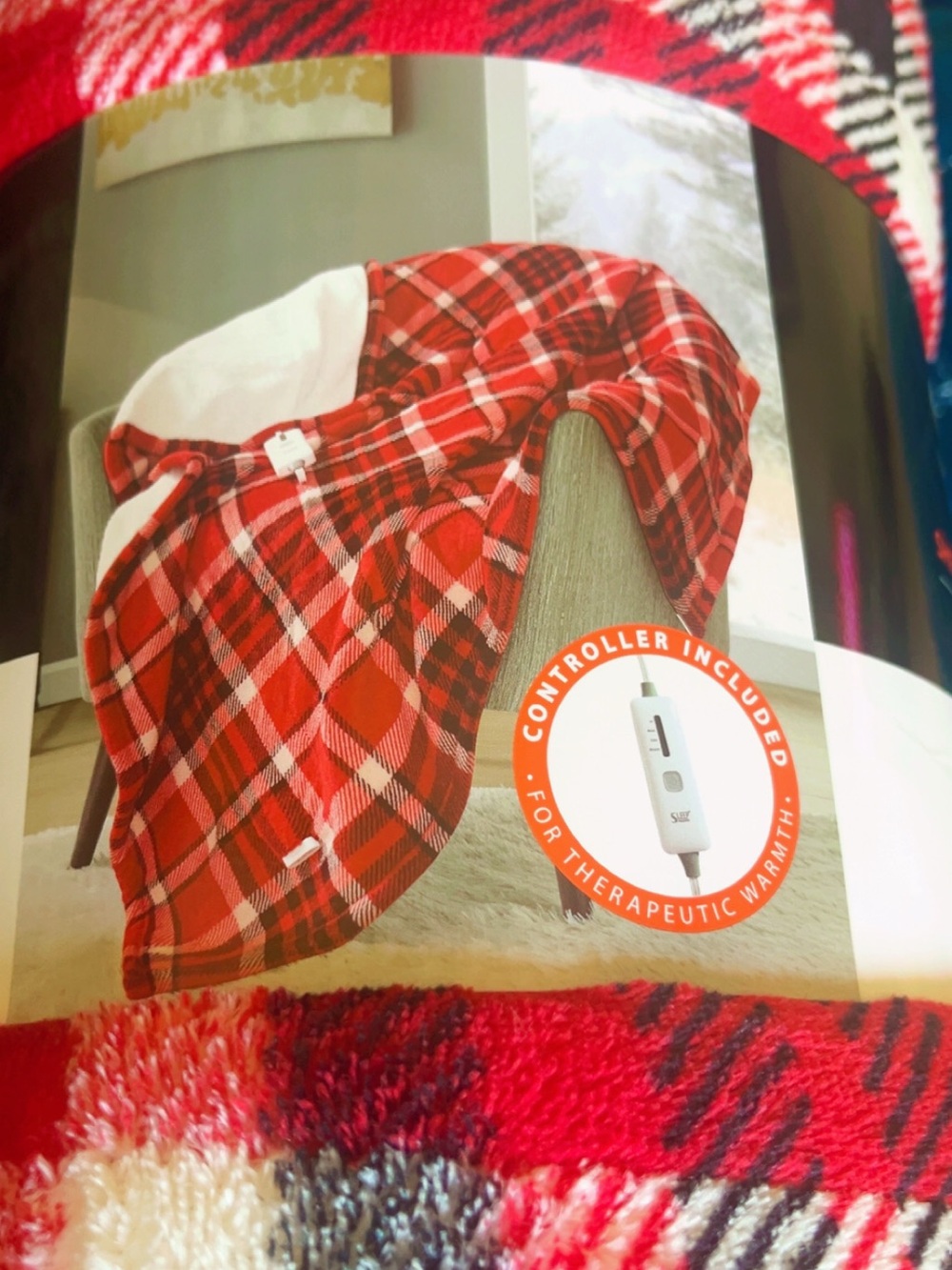 Philosophy Red Black and White Plaid Sherpa Heated Throw - Picture 6 of 7